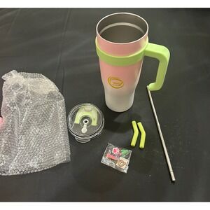 RefreshLife 40oz Stainless Steel Insulated Tumbler Pink Green Handle Boxed NEW